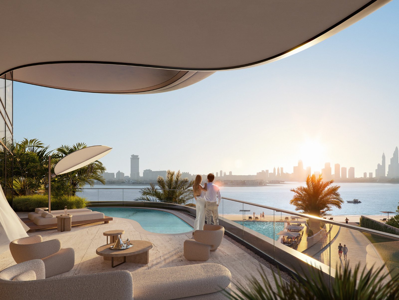 Private terrace overlooking Dubai Marina at sunset